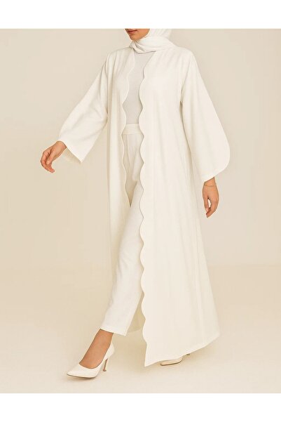 MayaCloset Wave Cut Detailed Long Woven Kimono & Kaftan & Abaya