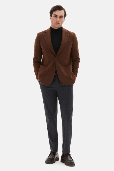 D'S Damat Ds Damat Slim Fit Brown Diagonal Fabric Jacket