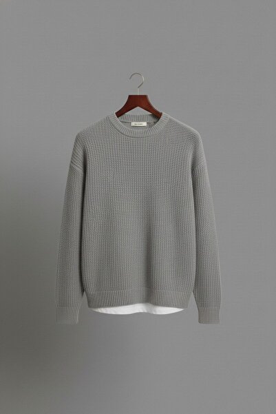 WKM Men's Oversized Cut Crew Neck Knitted Sweater