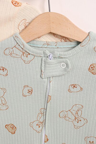 kidello Blue baby boy 100% cotton zippered 3-piece bear patterned cuffed jumpsuit set (9 months 12 months 18 months)