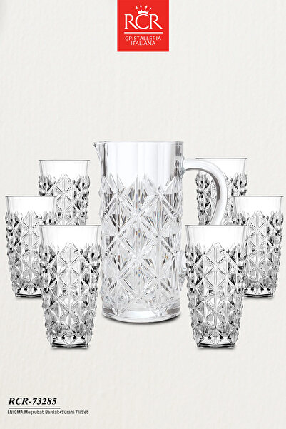 RCR Enigma İtalyan Kristal 7’li Sürahi ve Meşrubat Bardağı Seti RCR-73285