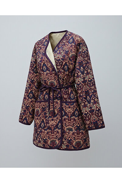 MİYALORA Mor Kapitone Çift Cepli Düğmeli Ceket