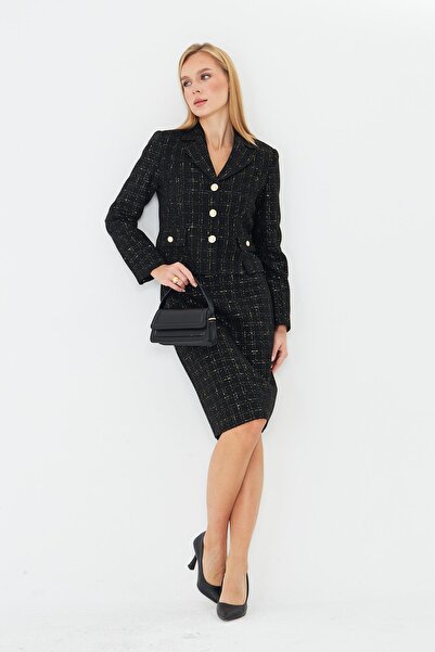 LOVELF Gold Düğmeli Tüvit Etekli Takım Siyah