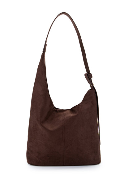 minebag Suede Curved Detailed Mona Handbag Brown