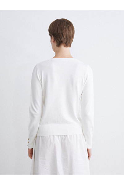 LC Waikiki Classic Ecru V-Neck Women's Knit Sweater