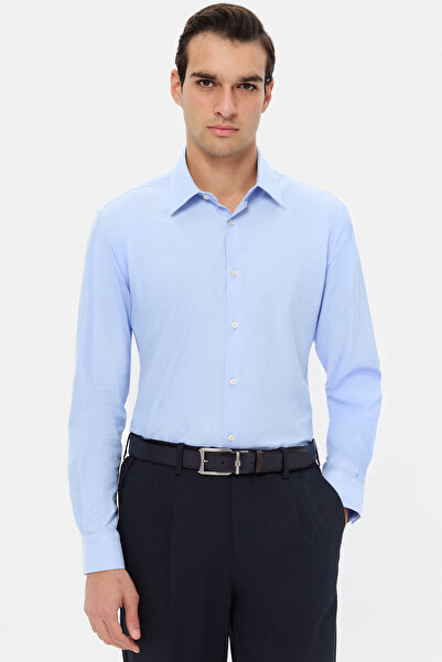 Twn Cămașă Dobby albastră slim fit