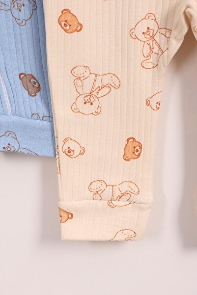 kidello Blue baby boy 100% cotton zippered 3-piece bear patterned cuffed jumpsuit set (9 months 12 months 18 months)