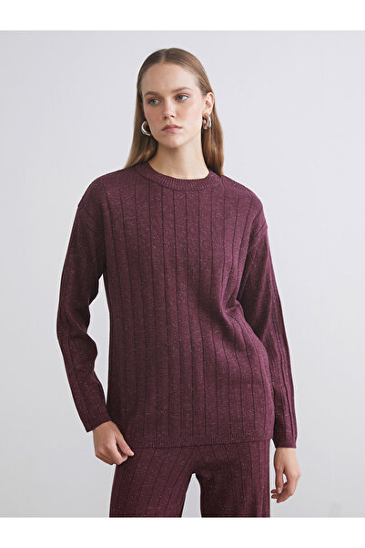 LC Waikiki Classic Plum Crew Neck Glitter Women's Knit Sweater