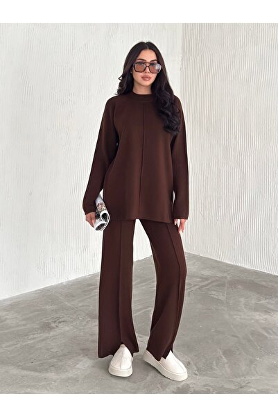 Noi Belis Basic Oversized Sweater Pants Knitwear Bottom-Top Set Aw25Au0043
