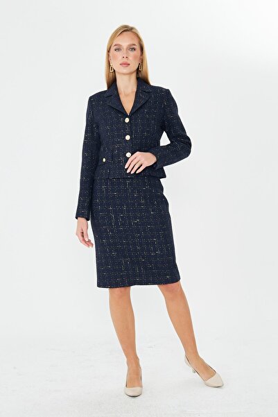 LOVELF Gold Düğmeli Tüvit Etekli Takım Lacivert