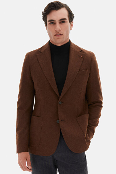 D'S Damat Ds Damat Slim Fit Brown Diagonal Fabric Jacket