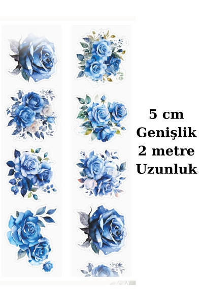Kolbi Craft 1 Rulo Şeffaf Mavi Gül Pet Bant Kesimli 5cmx2m Scrapbook Bullet J...