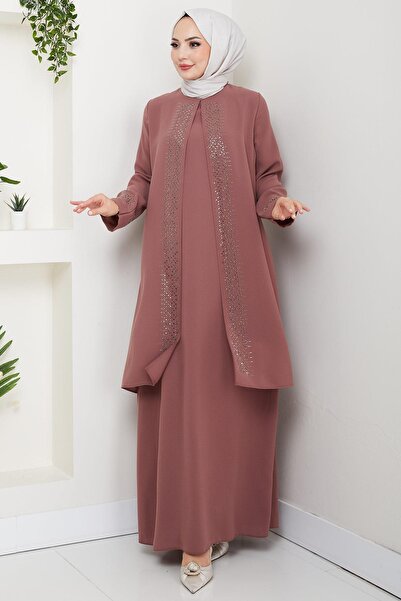 hafsamina Shiny Stone Plus Size Mother Dress Tile Hm2856