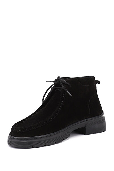 GÖNDERİ(R) Women's Black Suede Lace-Up Genuine Leather Comfort Boots