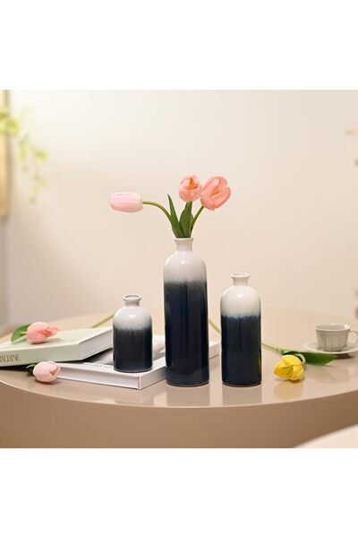 genernic Teresa's Collections Ceramic Vases Set of 3, 25 cm, Navy & White