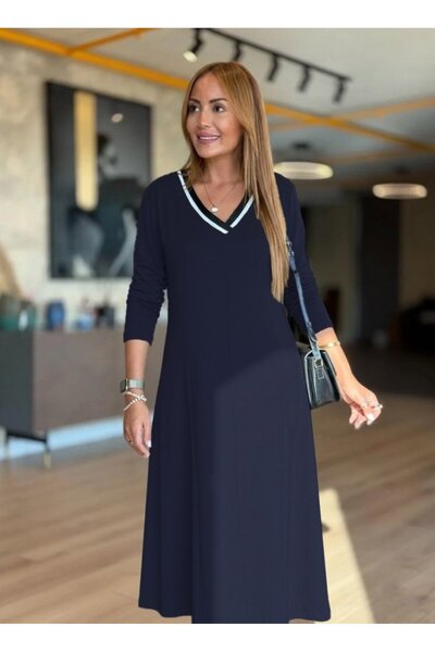 JANES Γυναικείο μακρυμάνικο φόρεμα με λαιμόκοψη σε σχήμα V