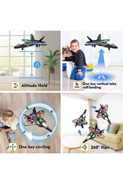 Houmt RC Jet Fighter Toy Drone L0712 - Remote Control Airplane with LED & USB Charging