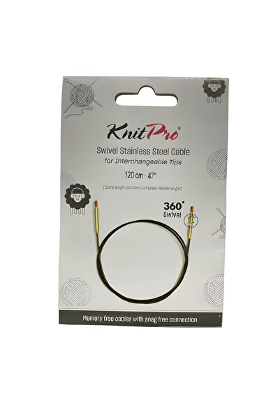 KnitPro Paslanmaz Çelik Döner Misina Kabloları 360° Siyah Altın 120 cm 1057X