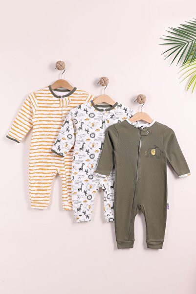 kidello Green Baby Boy 100% Cotton Zippered 3-Piece Elephant Patterned Cuffed...