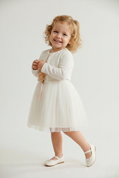 Mnk Baby&Kids Knitwear Bolero Waist Floral Baby Girl Dress M00773 Ecru