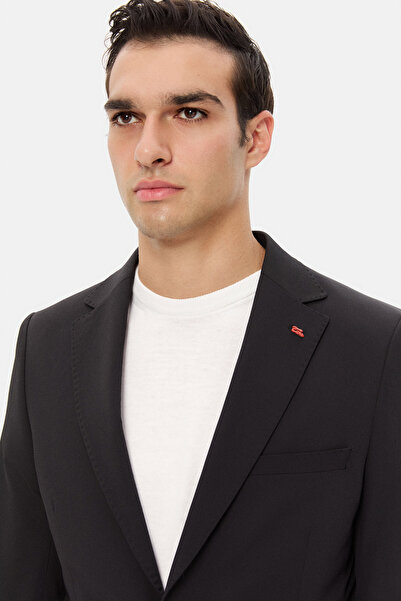 Twn Slim Fit Black Dobby Fabric Jacket