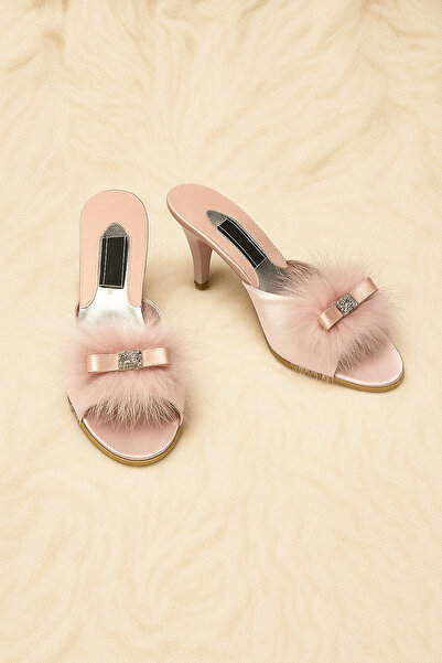 Loule Feather & Stone Detailed Thin Heel Dowry Gift House Slippers