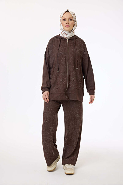 My City 6002 - Stylish Comfortable Dora Luca Hooded Stone Detailed Trousers Hooded Sets