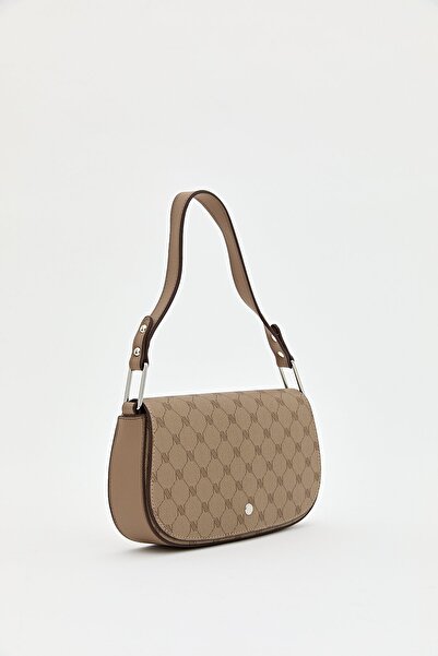 Nihan Monogram Kapaklı Kol Çantası Bej