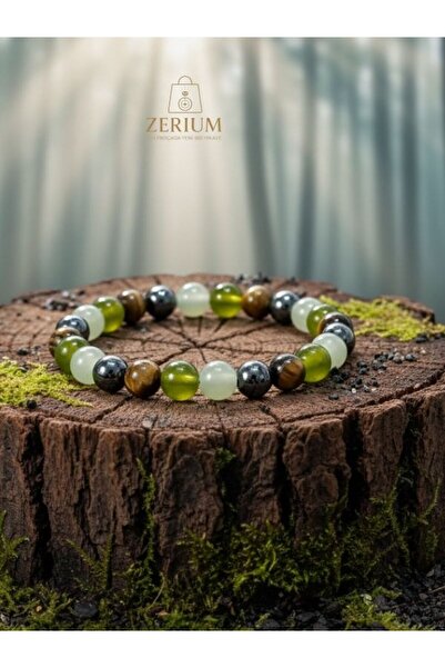 ZERİUM سوار من حجر اليشم وعين النمر الطبيعي - يجلب الطاقة والحظ والبركة