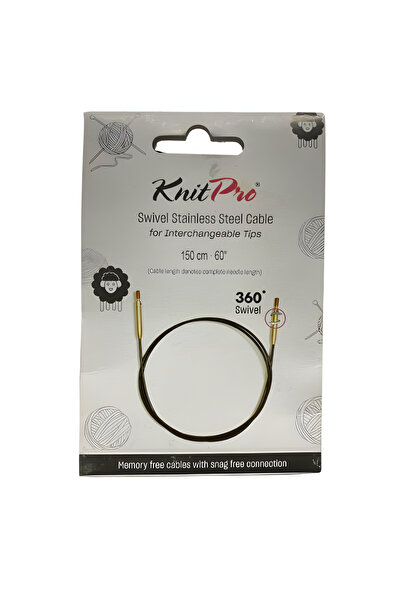 KnitPro Paslanmaz Çelik Döner Misina Kabloları 360° Siyah Altın 150 cm 1057X