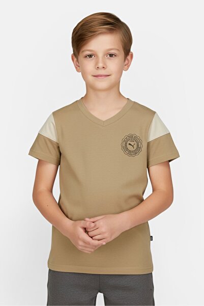Puma Kids Boy Sportswear Fit Short Sleeve Outdoor T-Shirt, Khaki