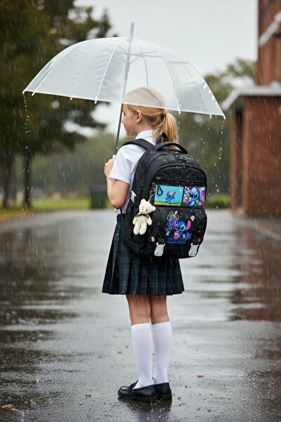 JOJO KIDS Girl's Stitch Elementary School Backpack, Waterproof Bag, Set of 3