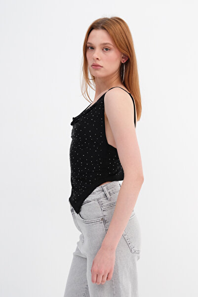 Addax Asymmetrical Cut Stone Blouse A17728