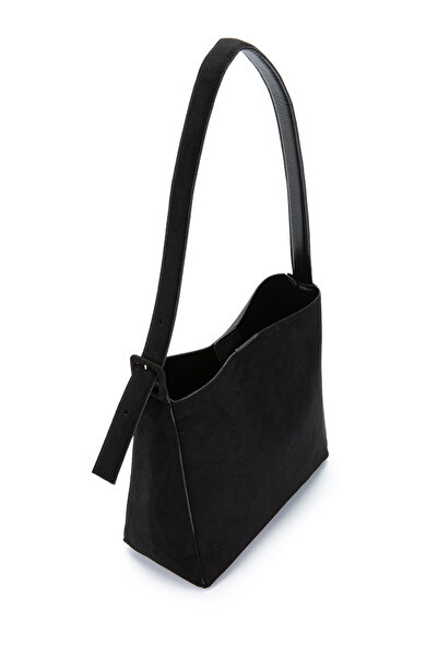 minebag Suede Alita Shoulder Bag with Belt Strap Detail Black