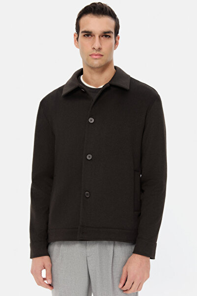 Twn Relaxed Fit Brown Knitted Shirt Jacket