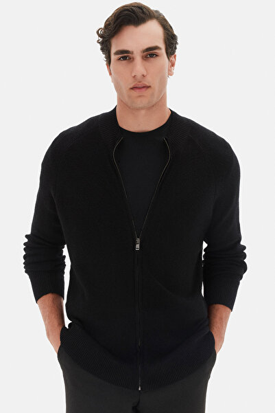Twn Slim Fit Black Plain Cardigan
