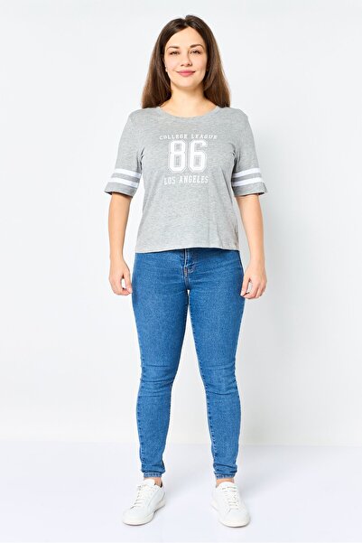 Brave Soul Women Crew Neck Short Sleeve Graphic Print T-Shirt, Light Grey