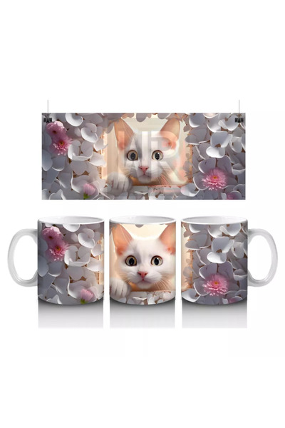 Wisdom Rain قطة متحمسة بين أوراق الشجر الرمادية - كوب قهوة مطبوع