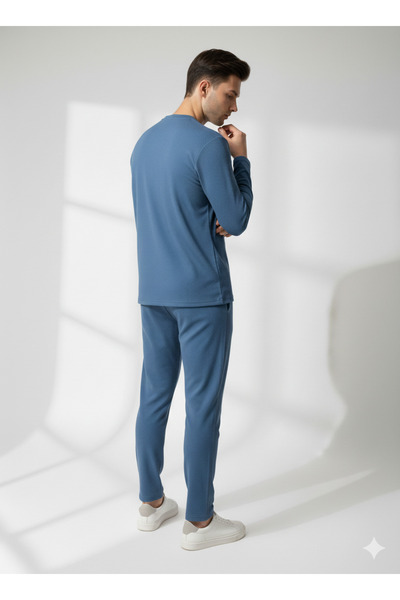 ribana Unisex Crew Neck Embossed Printed Inside Cotton Pocketed Top and Bottom Set