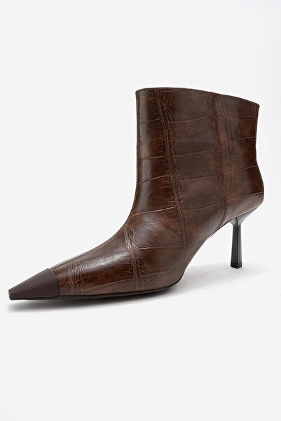 LuviShoes Γυναικείες μπότες με λεπτό τακούνι RASSEL Brown Print Matte Toe