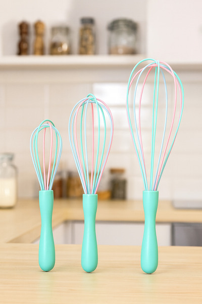 SYN AKSESUAR 3’lü Silikon Çırpıcı Seti – Pastel Renk, Mini–Orta–Büyük Silikon...