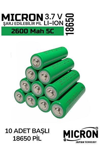 Micron 18650 3.7V (Volt) 2600 MaH(Amper) 5C Lityum Başlı Şarj edilebilir 10 A...