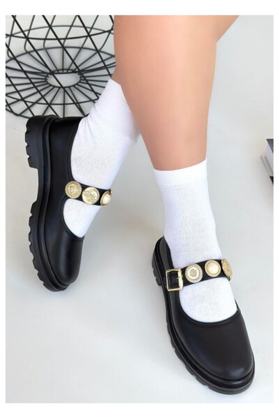 TUBA TOPTAŞ Tractor Sole Mary Jane Shoes with Buckle Medallion Detail