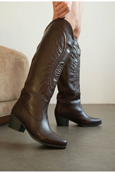 MODAADAM Γυναικείες μπότες Umke Cowboy - Καφέ-Δερμάτινες