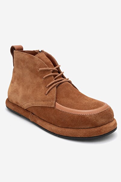 LuviShoes Γυναικεία μποτάκια MARTAS Tan Suede από γνήσιο δέρμα με κορδόνια με φερμουάρ