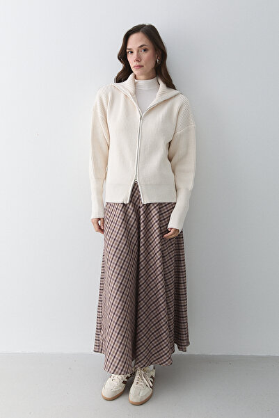 Laluvia Cream Double Zipper Cardigan - 251080