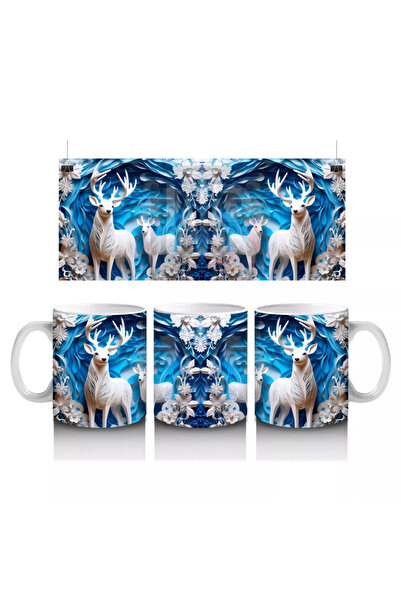 Wisdom Rain White Deer among the Frosted Forest – Printed Coffee Mug