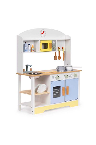 Ecotoys kids kitchen, wood, microwave, washing machine, 12 accessories, multicolor KID007349