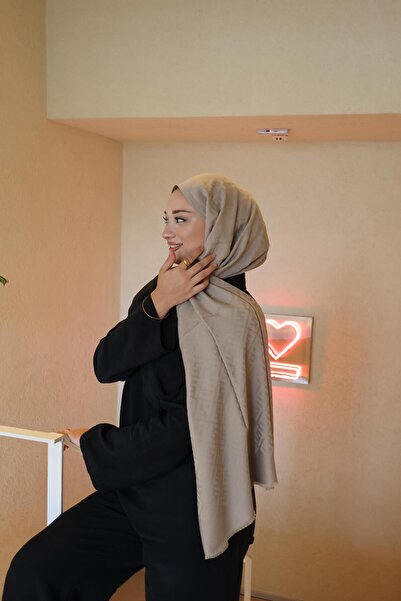 Şalland F Pattern Wool Cashmere Shawl Sand Beige