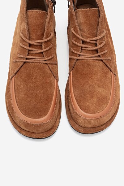 LuviShoes Γυναικεία μποτάκια MARTAS Tan Suede από γνήσιο δέρμα με κορδόνια με φερμουάρ